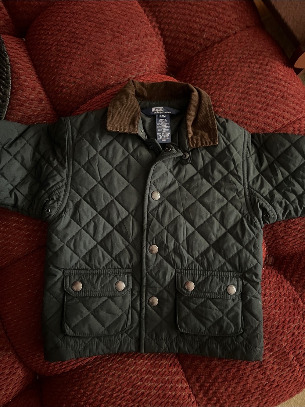 Polo by Ralph Lauren Quilted Green Puffer Jacket with Brown Corduroy Collar